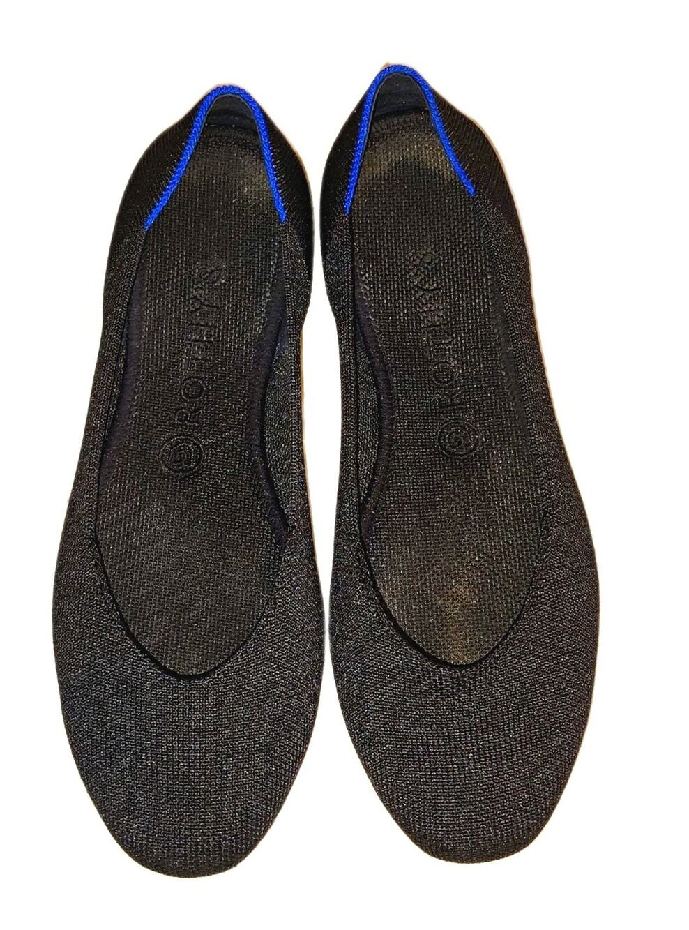 Rothy's Knit Slip-On Ballet Flats Black Blue Trim Round Toe Size US 9.5